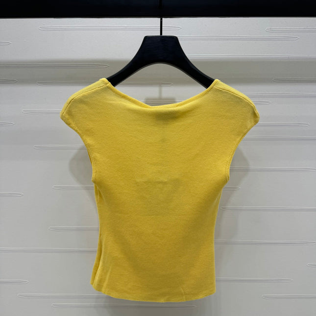 Chanel 25 Yellow Tank Top Square Neck Knitted