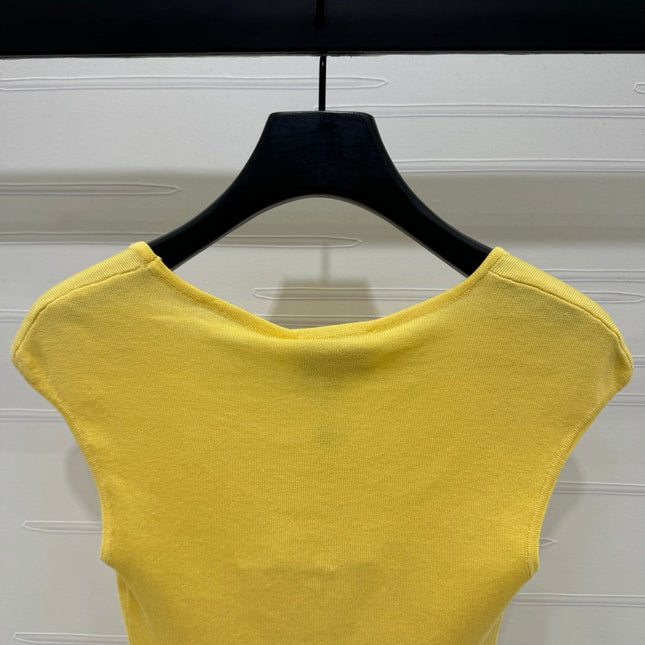 Chanel 25 Yellow Tank Top Square Neck Knitted