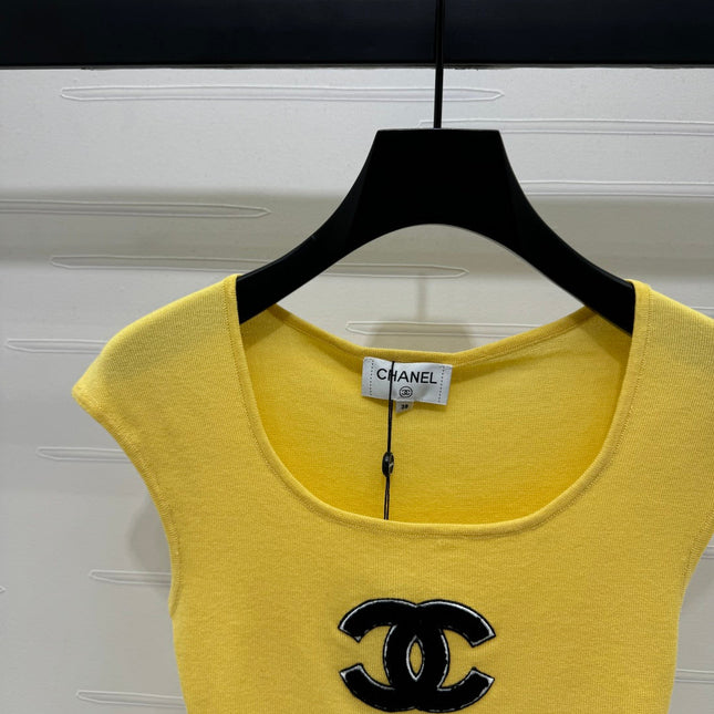 Chanel 25 Yellow Tank Top Square Neck Knitted