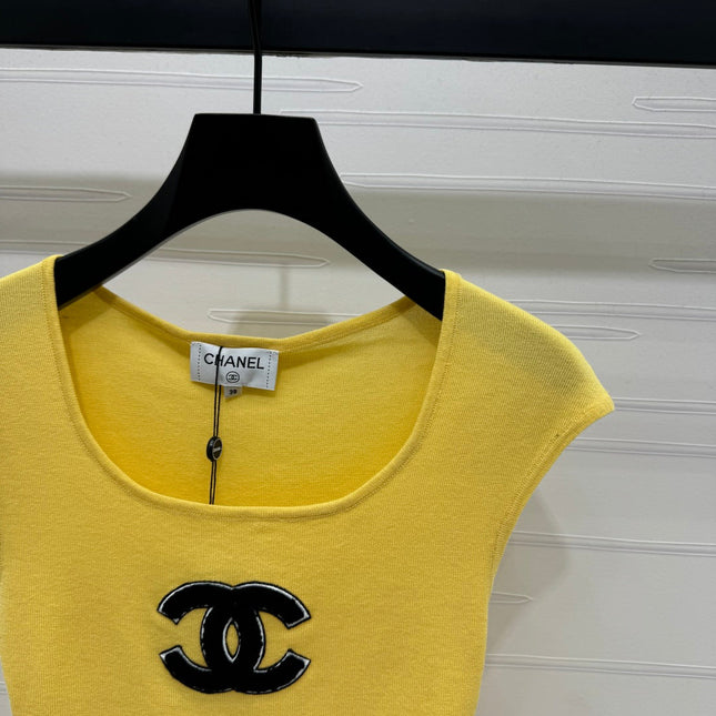 Chanel 25 Yellow Tank Top Square Neck Knitted