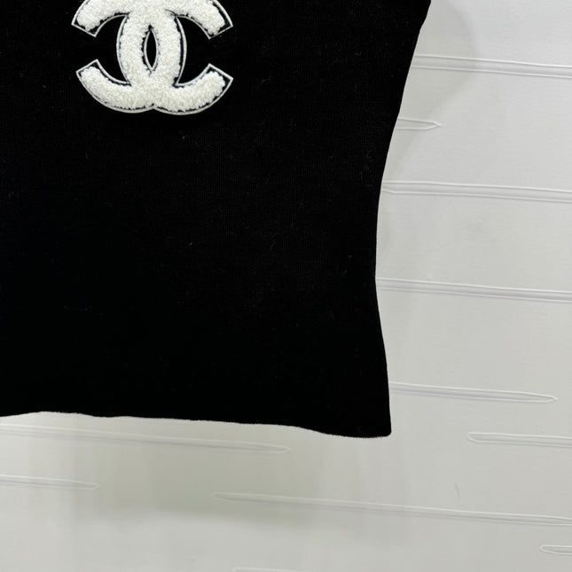 Chanel 25 Black Tank Top Square Neck Knitted
