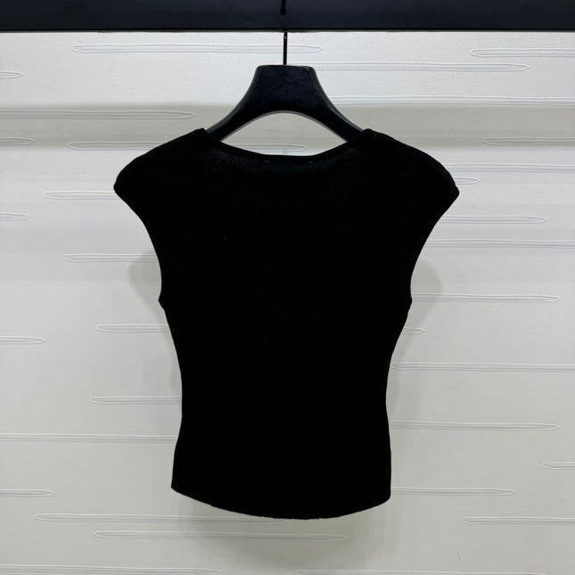 Chanel 25 Black Tank Top Square Neck Knitted
