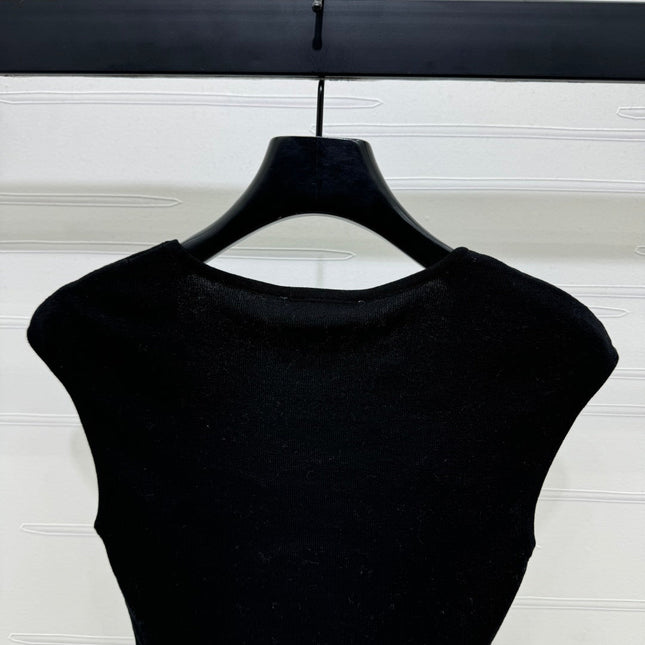 Chanel 25 Black Tank Top Square Neck Knitted