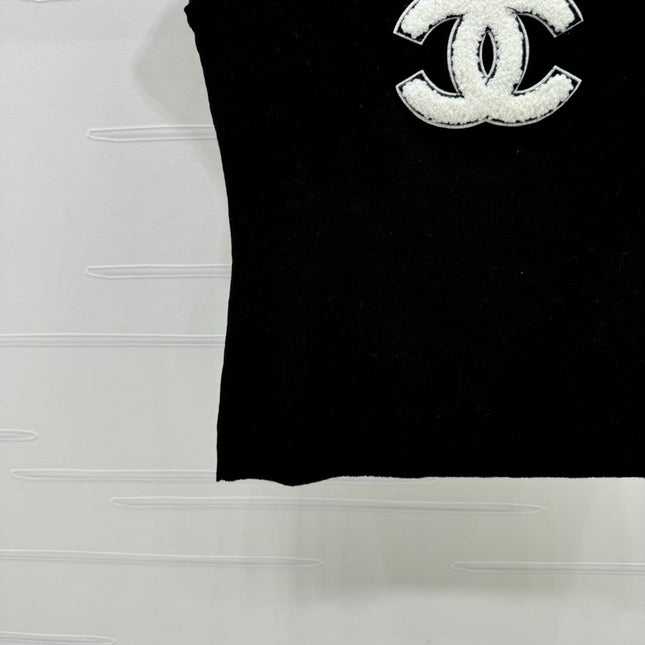 Chanel 25 Black Tank Top Square Neck Knitted