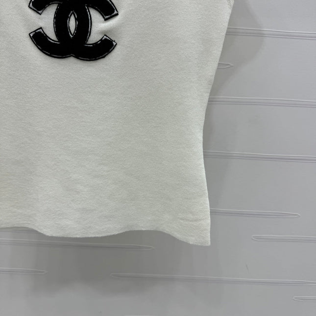 Chanel 25 White Tank Top Square Neck Knitted