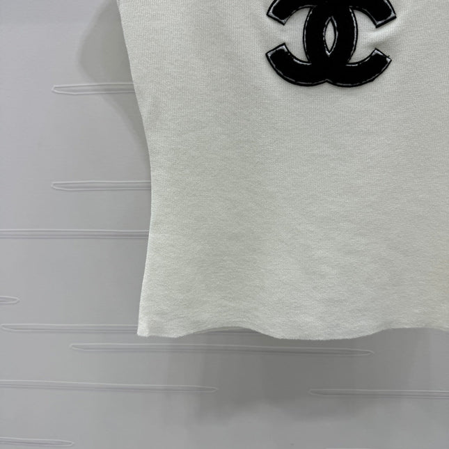 Chanel 25 White Tank Top Square Neck Knitted