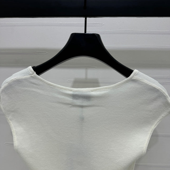 Chanel 25 White Tank Top Square Neck Knitted