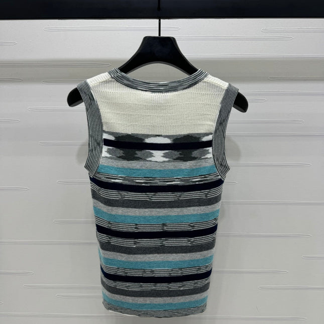 Chanel 25 Sleeveless Striped Top In Blue And Gray