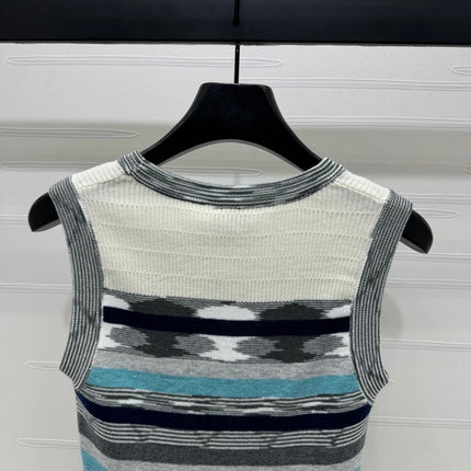 Chanel 25 Sleeveless Striped Top In Blue And Gray