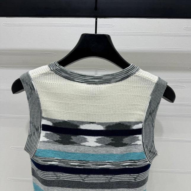 Chanel 25 Sleeveless Striped Top In Blue And Gray