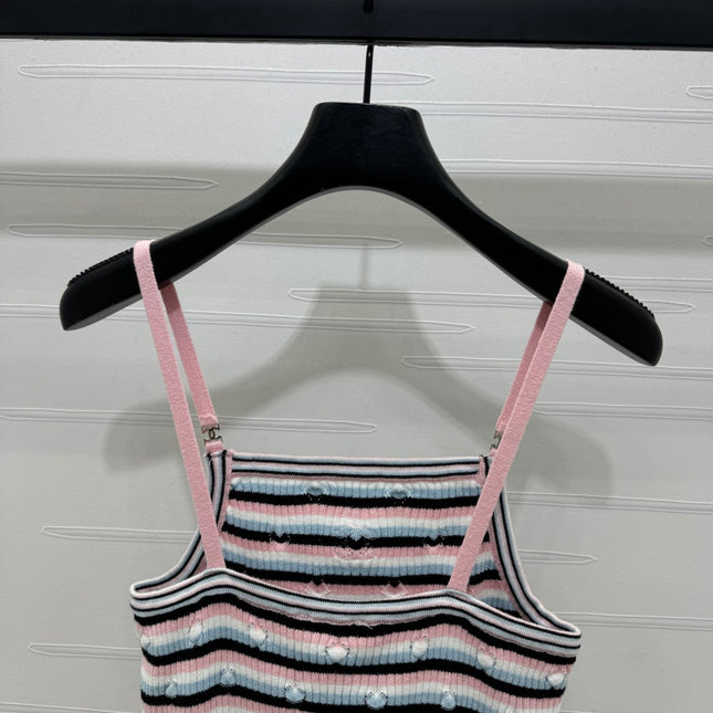 Chanel 25 Pink Black Striped Knit Tank Top
