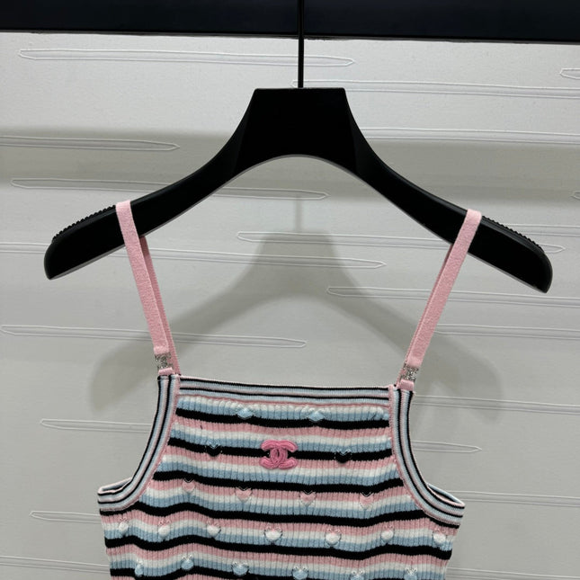 Chanel 25 Pink Black Striped Knit Tank Top
