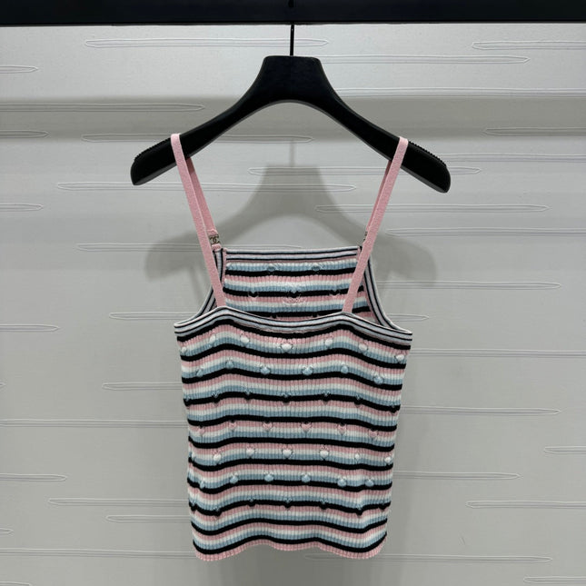 Chanel 25 Pink Black Striped Knit Tank Top