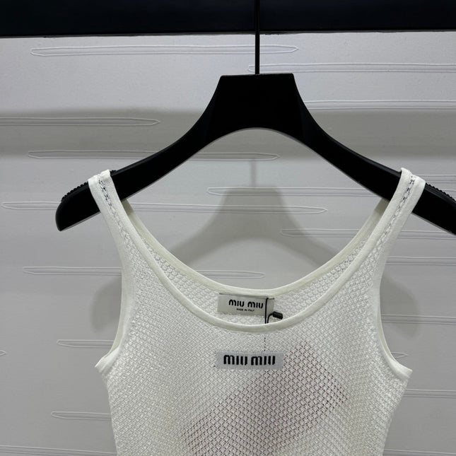 MIU 25S ROUND NECK KNIT TANK TOP WITH HOLES 264266