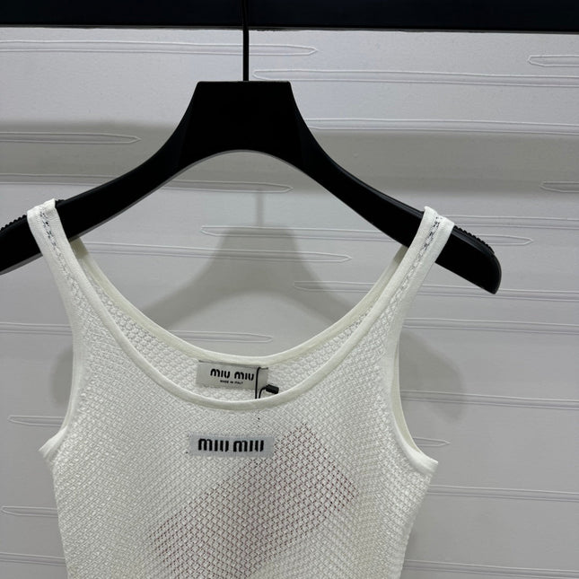 MIU 25S ROUND NECK KNIT TANK TOP WITH HOLES 264266
