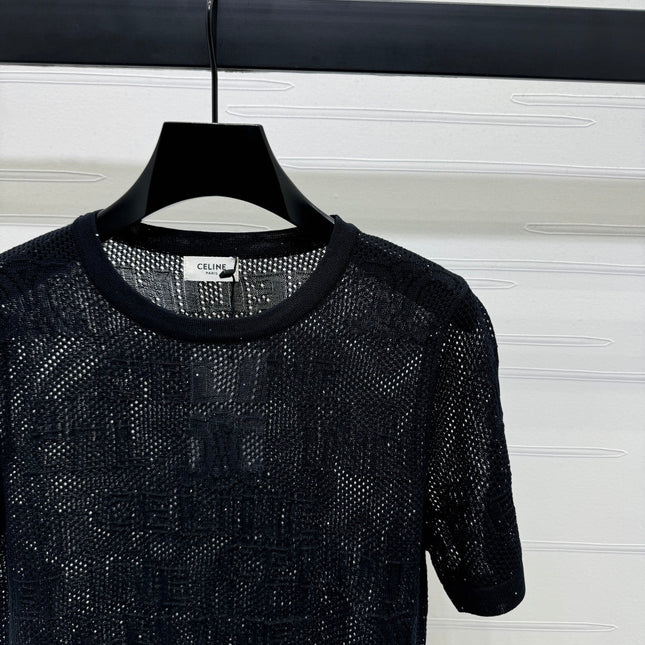 CELINE SHORT-SLEEVE CROCHET TOP BLACK 274808