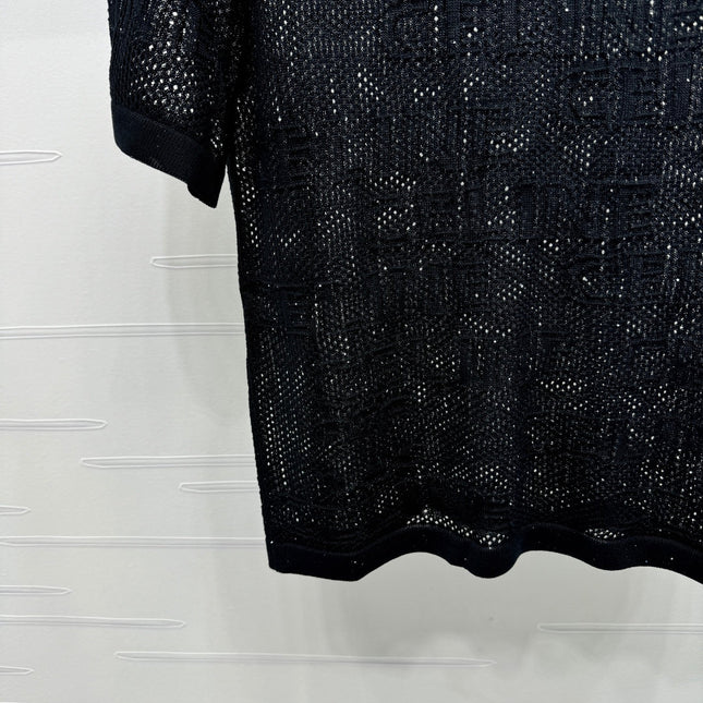 CELINE SHORT-SLEEVE CROCHET TOP BLACK 274808