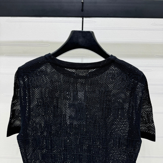 CELINE SHORT-SLEEVE CROCHET TOP BLACK 274808