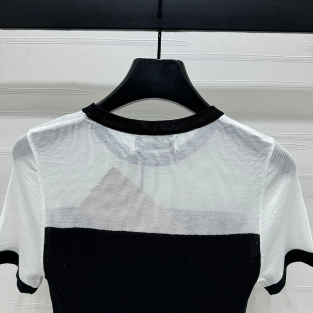 MIUMIU CREW NECK SHORT-SLEEVE SHEER KNIT TOP 274813