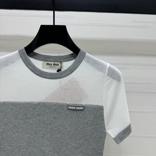 MIUMIU CREW NECK SHORT-SLEEVE SHEER KNIT TOP 274812