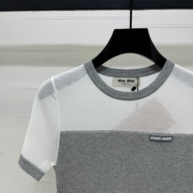 MIUMIU CREW NECK SHORT-SLEEVE SHEER KNIT TOP 274812