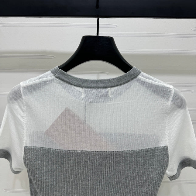 MIUMIU CREW NECK SHORT-SLEEVE SHEER KNIT TOP 274812