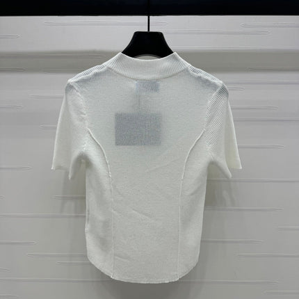 PRADA MOCK NECK SHORT-SLEEVE KNIT TOP WHITE 274815