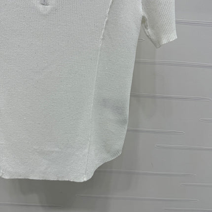 PRADA MOCK NECK SHORT-SLEEVE KNIT TOP WHITE 274815