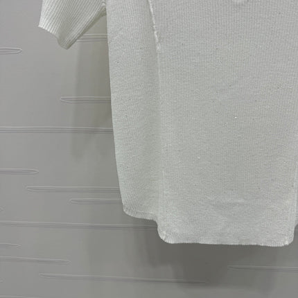 PRADA MOCK NECK SHORT-SLEEVE KNIT TOP WHITE 274815