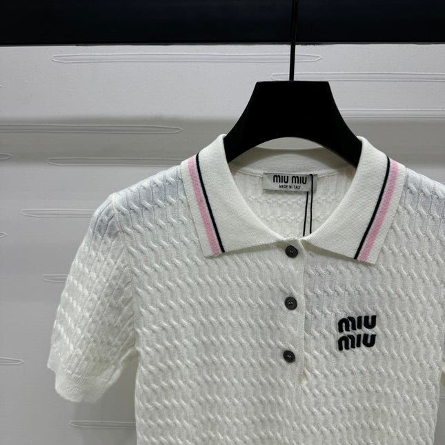 MIUMIU KNITTED POLO SHIRT WHITE 274837