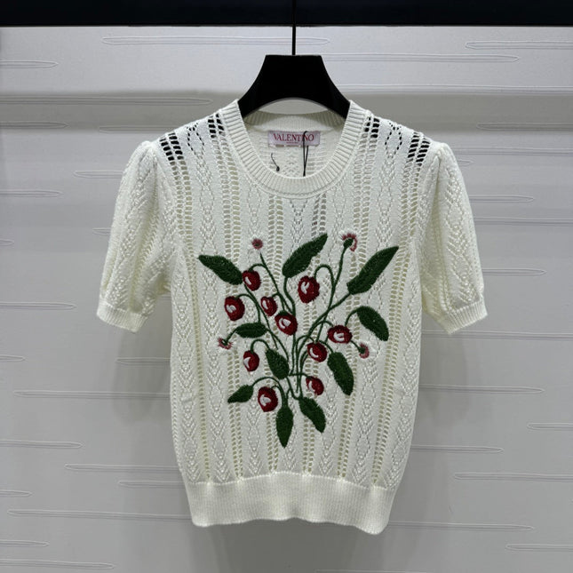 VALENTINO CREW NECK SHORT-SLEEVE KNIT TOP 274956