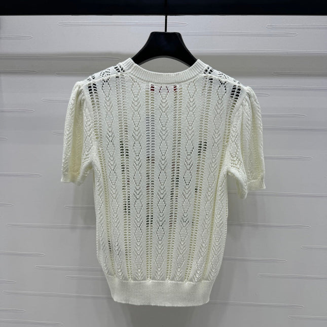 VALENTINO CREW NECK SHORT-SLEEVE KNIT TOP 274956