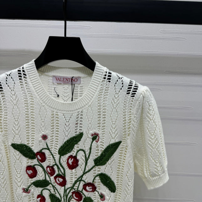 VALENTINO CREW NECK SHORT-SLEEVE KNIT TOP 274956