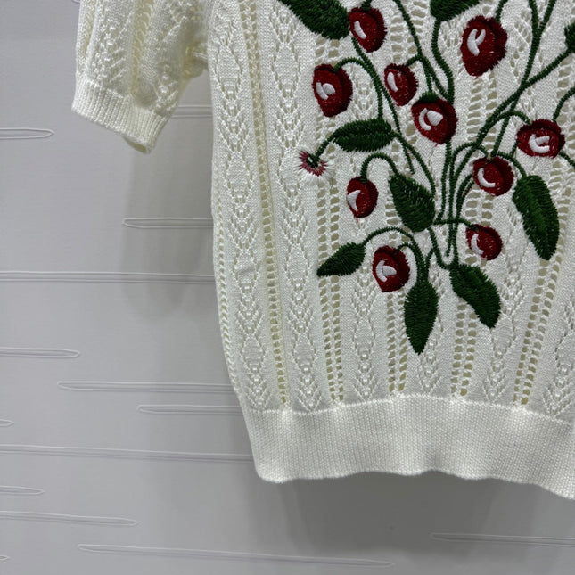 VALENTINO CREW NECK SHORT-SLEEVE KNIT TOP 274956