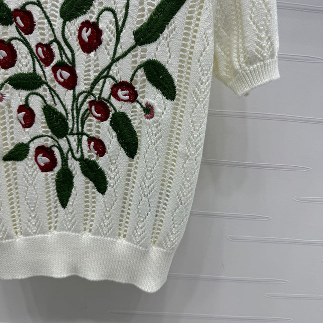VALENTINO CREW NECK SHORT-SLEEVE KNIT TOP 274956