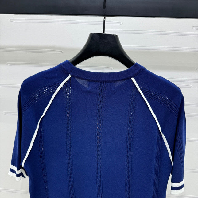 MIU 25S RAGLAN CREW NECK STRIPED KNIT SWEATER 264106
