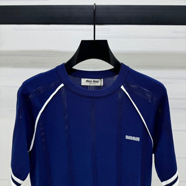 MIU 25S RAGLAN CREW NECK STRIPED KNIT SWEATER 264106