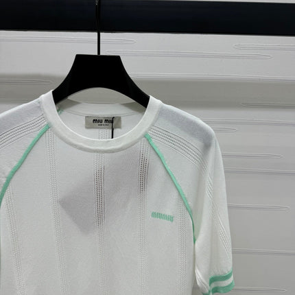 MIU 25S RAGLAN CREW NECK STRIPED KNIT SWEATER 264105