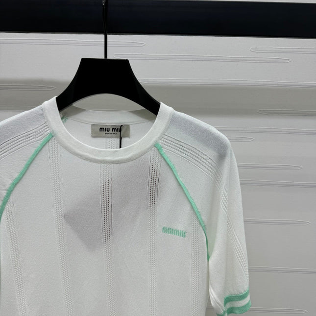 MIU 25S RAGLAN CREW NECK STRIPED KNIT SWEATER 264105