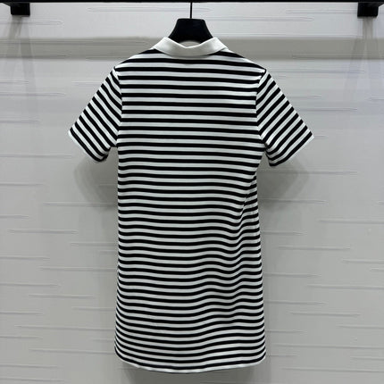 PRAD 25S STRIPED SHORT SLEEVE KNIT DRESS 264218
