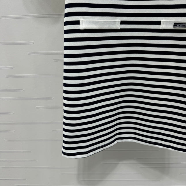 PRAD 25S STRIPED SHORT SLEEVE KNIT DRESS 264218