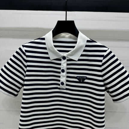 PRAD 25S STRIPED SHORT SLEEVE KNIT DRESS 264218