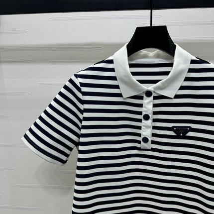 PRAD 25S STRIPED SHORT SLEEVE KNIT DRESS 264218