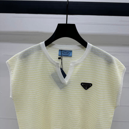 PRAD 25S STRIPED V-NECK KNITTED VEST 264128