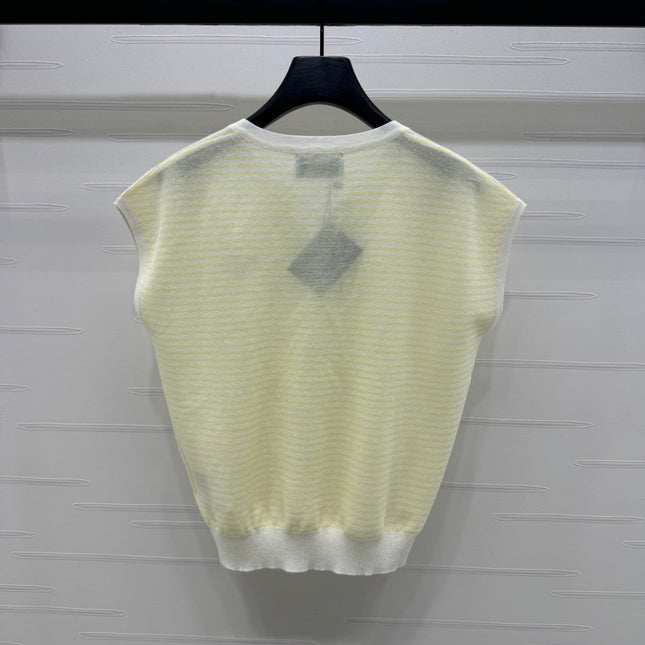 PRAD 25S STRIPED V-NECK KNITTED VEST 264128