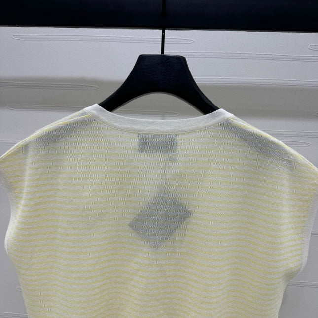 PRAD 25S STRIPED V-NECK KNITTED VEST 264128