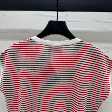PRAD 25S STRIPED V-NECK KNITTED VEST 264127
