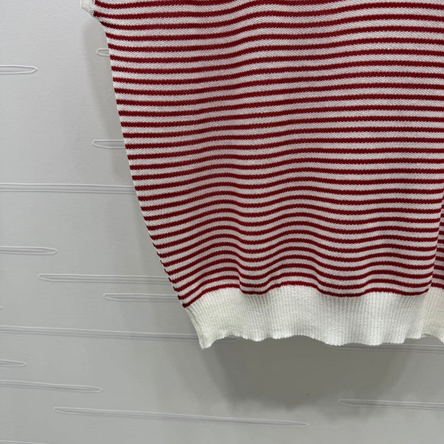 PRAD 25S STRIPED V-NECK KNITTED VEST 264127