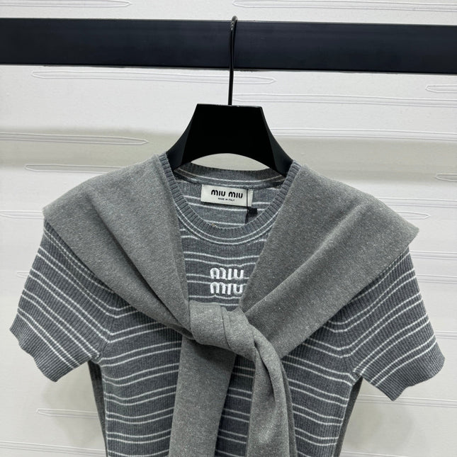 MIU 25S SHORT SLEEVE STRIPED KNITTED CAPE 264139