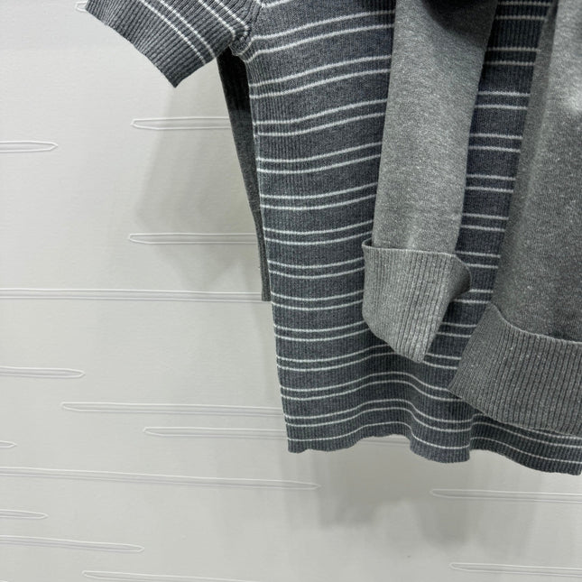 MIU 25S SHORT SLEEVE STRIPED KNITTED CAPE 264139